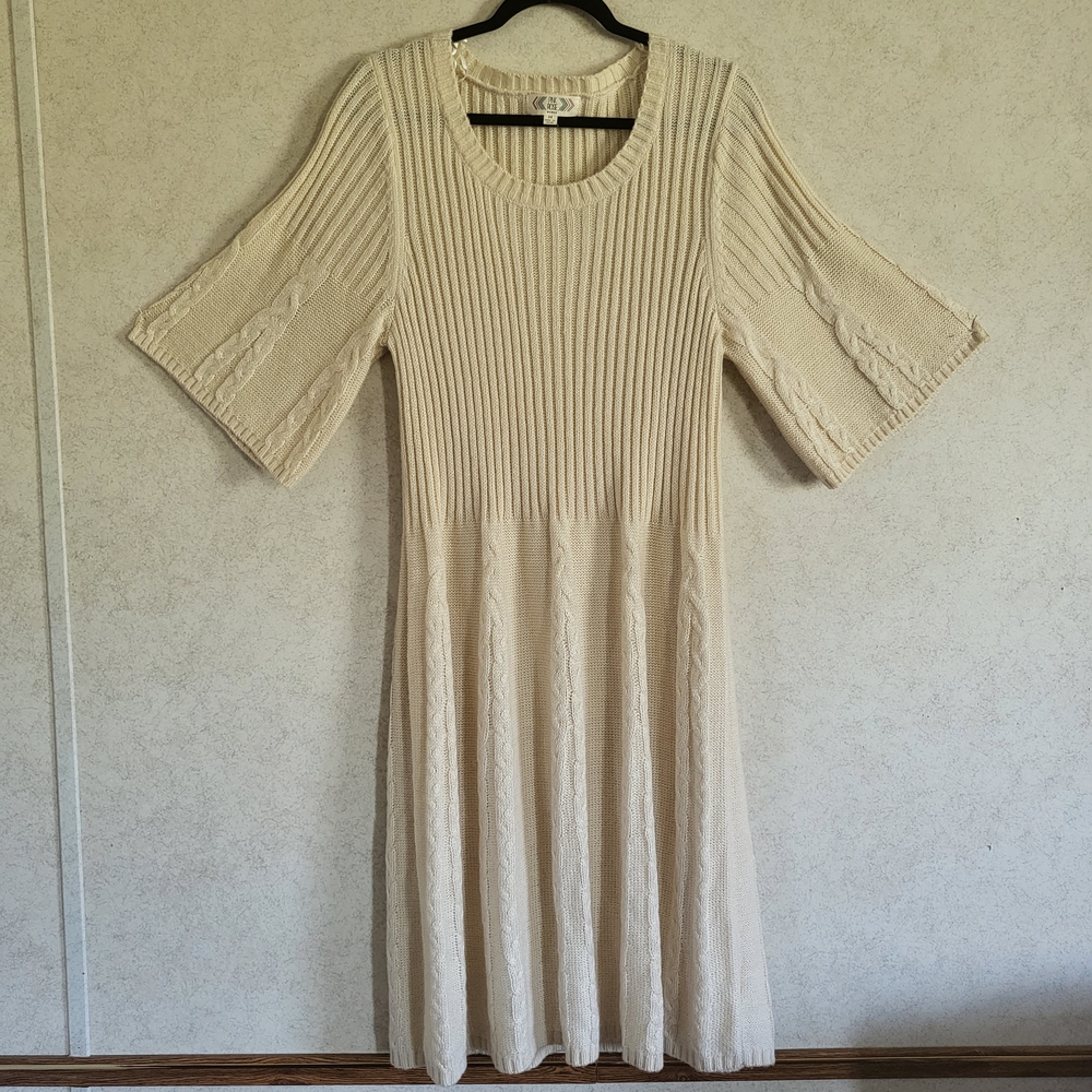Pink Rose Cream Long Sleeve Knit Dress